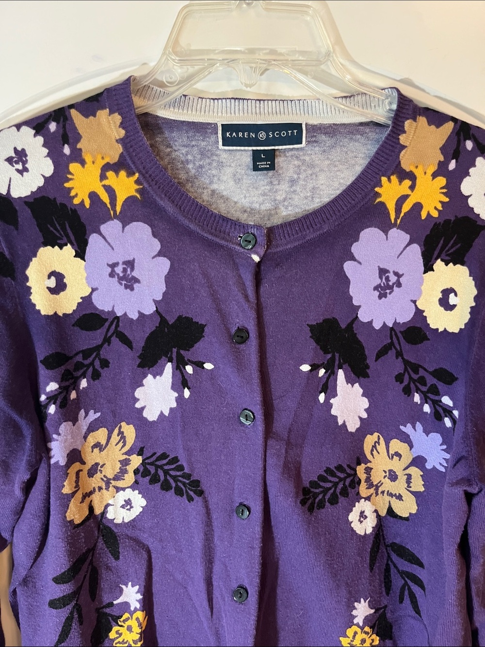Karen Scott Purple Floral Button-Front Cardigan Sweater - Picture 3 of 10